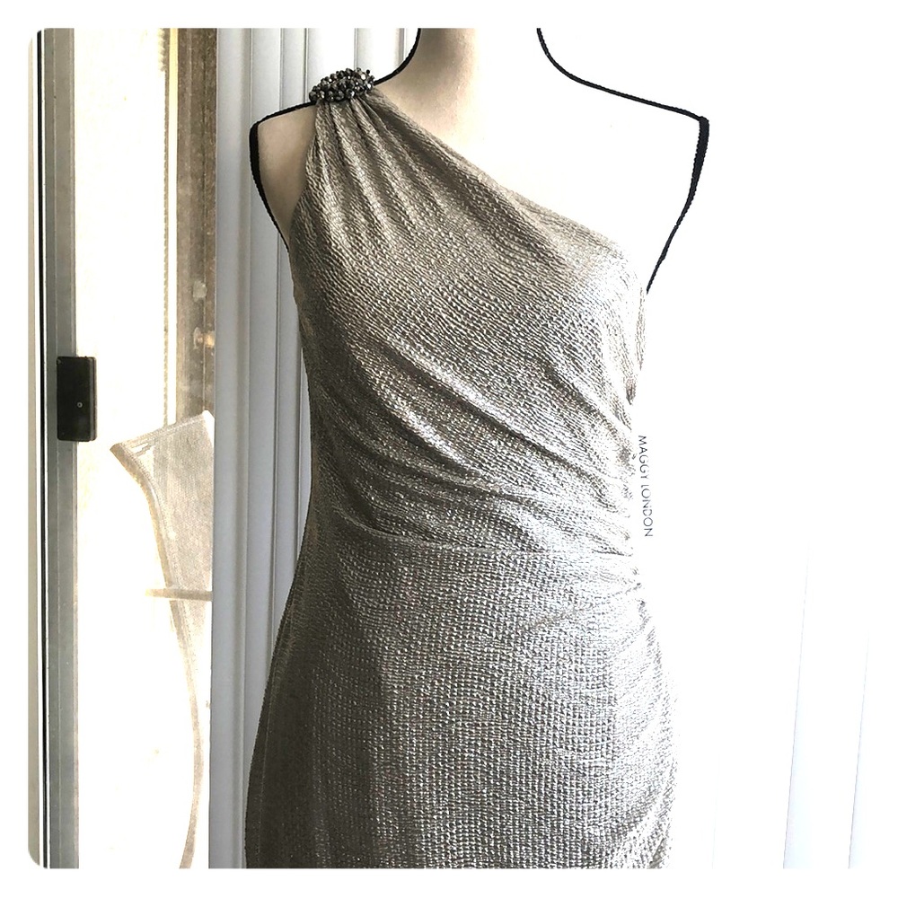 Maggie London one shoulder formal dress